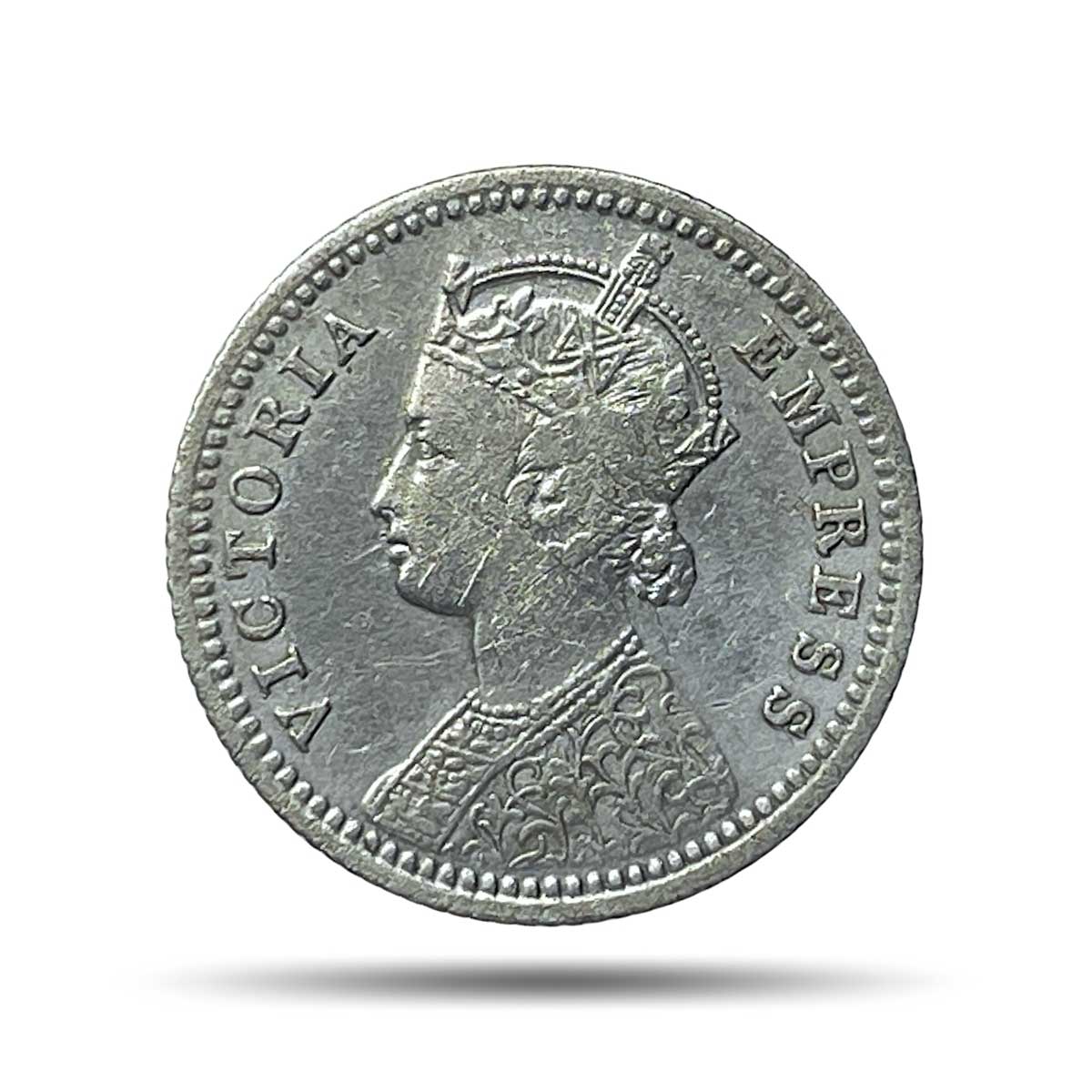 Scarce 1/4 Rupee Victoria Empress 1885 Calcutta Mint Silver Coin, British India Uniform Coinage, Collectible.