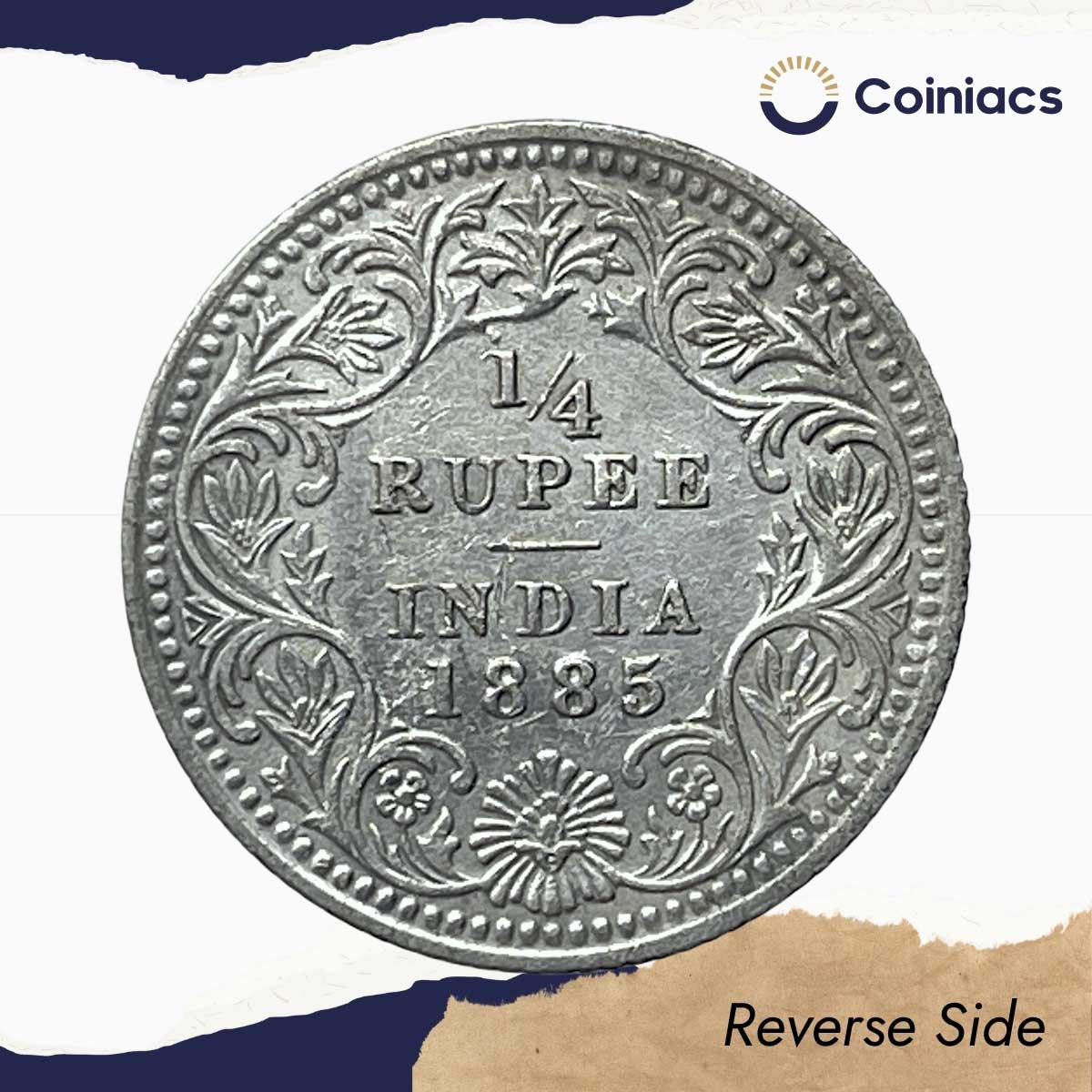 Scarce 1/4 Rupee Victoria Empress 1885 Calcutta Mint Silver Coin, British India Uniform Coinage, Collectible. - Image 3