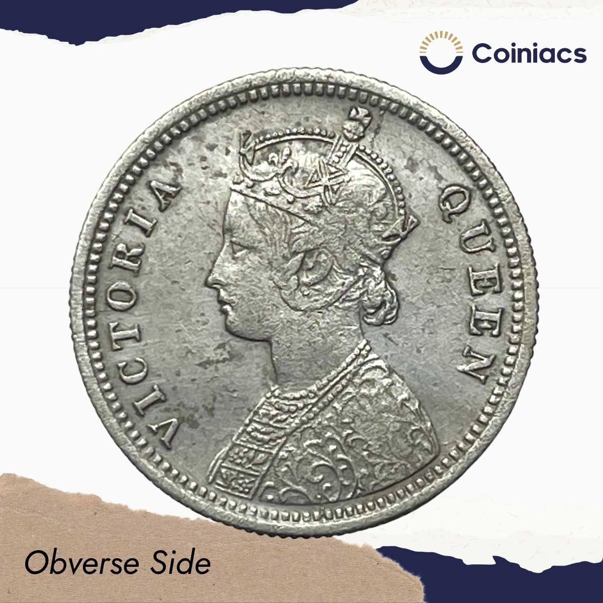 1/4 Rupee Victoria Queen 1862 Silver Coin, British India Uniform Coinage, Collectable. - Image 2