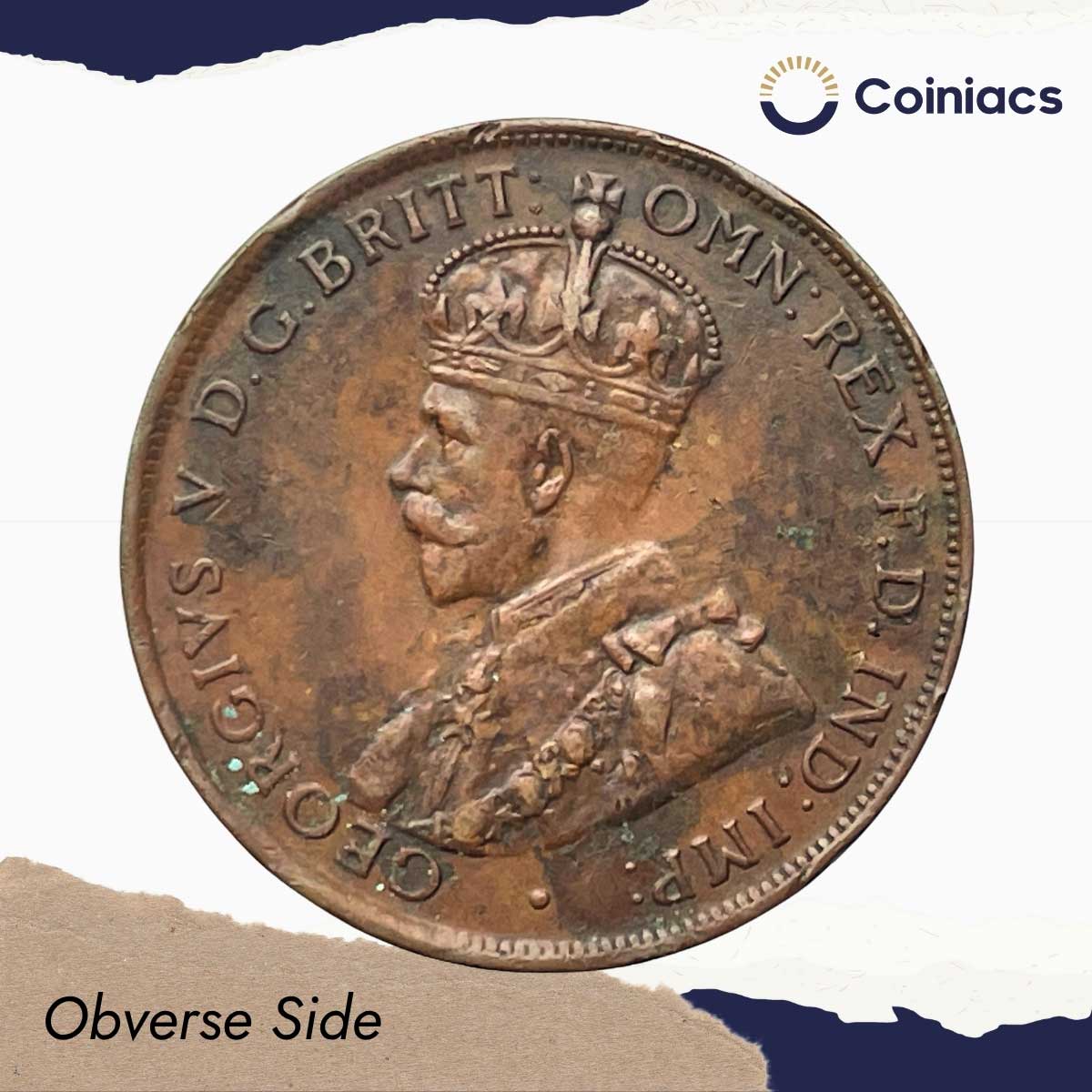 1 Penny George V 1927 Bronze Coin, Australia, Collectible. - Image 2