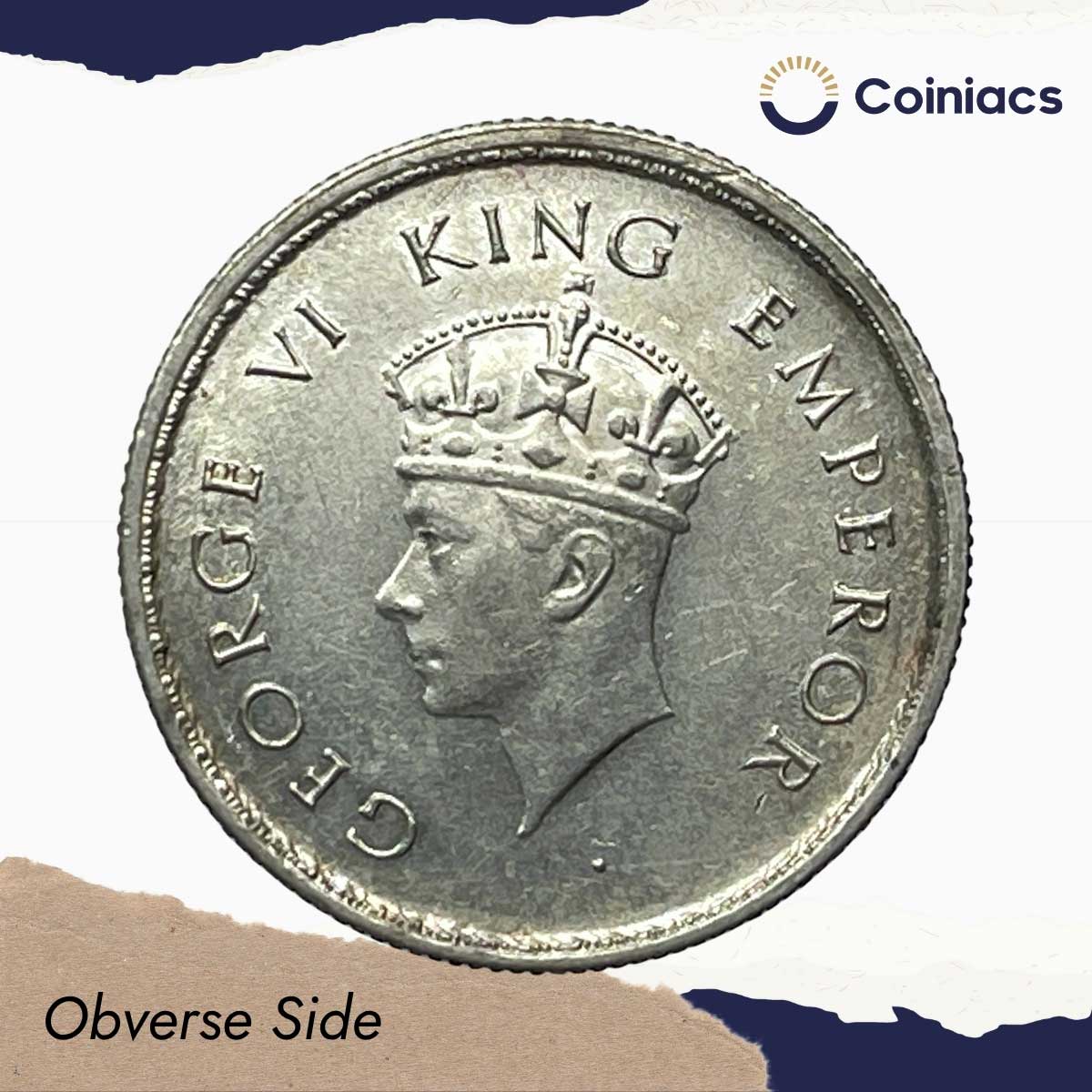 Scarce Half Rupee George VI King Emperor 1939 Silver Coin, British India Uniform Coinage, AUNC. - Image 2