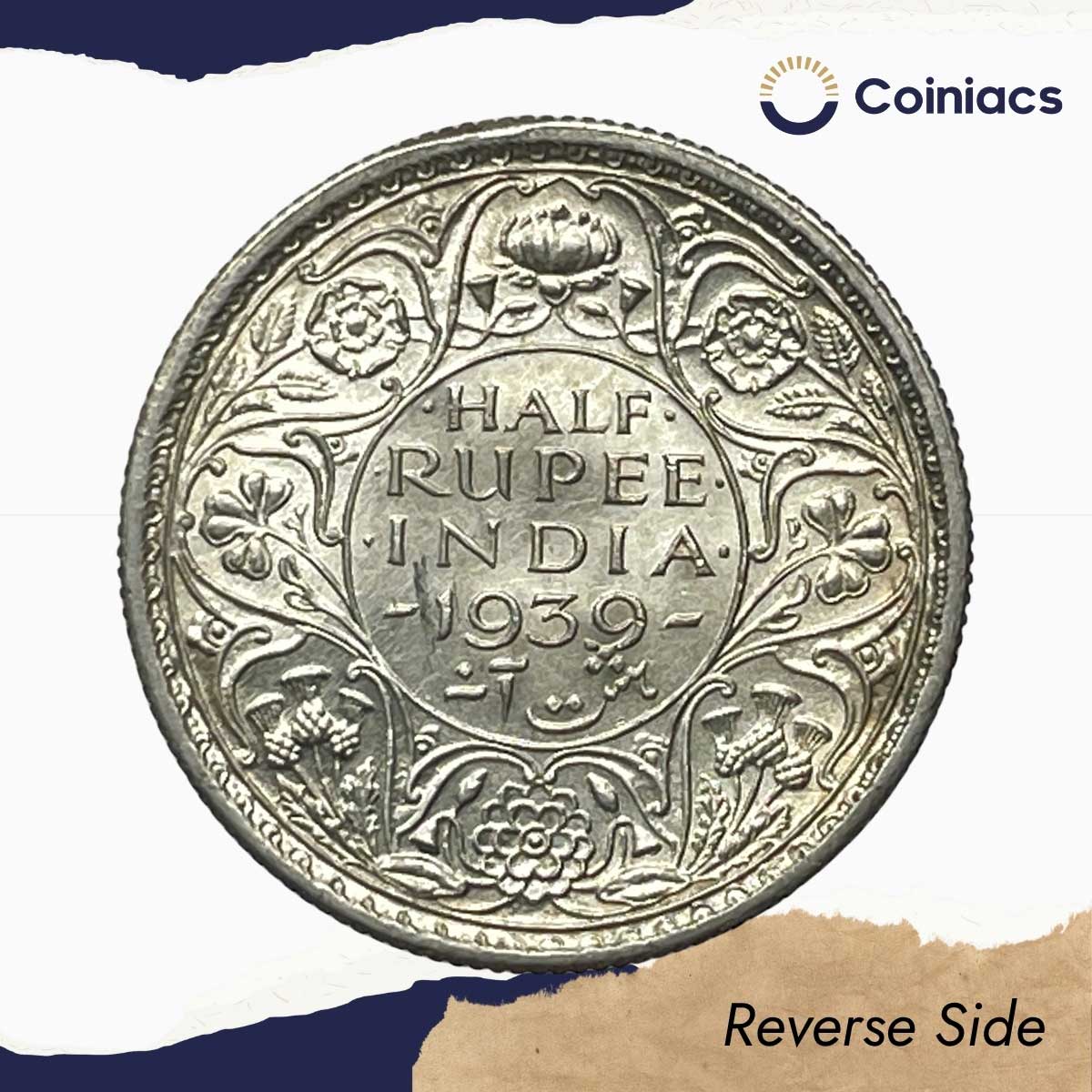 Scarce Half Rupee George VI King Emperor 1939 Silver Coin, British India Uniform Coinage, AUNC. - Image 3