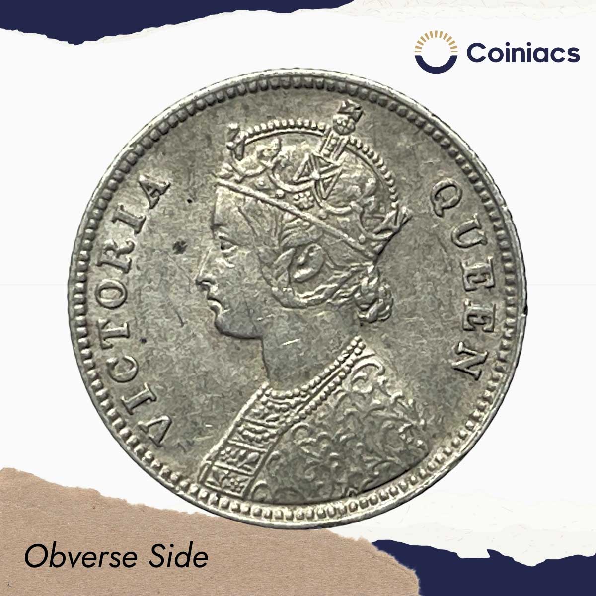 1/4 Rupee Victoria Queen 1862 Silver Coin, British India Uniform Coinage, Collectable. - Image 2