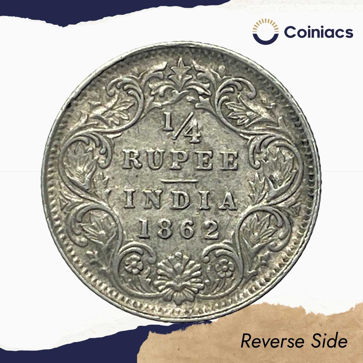 1/4 Rupee Victoria Queen 1862 Silver Coin, British India Uniform Coinage, Collectable. - Image 3