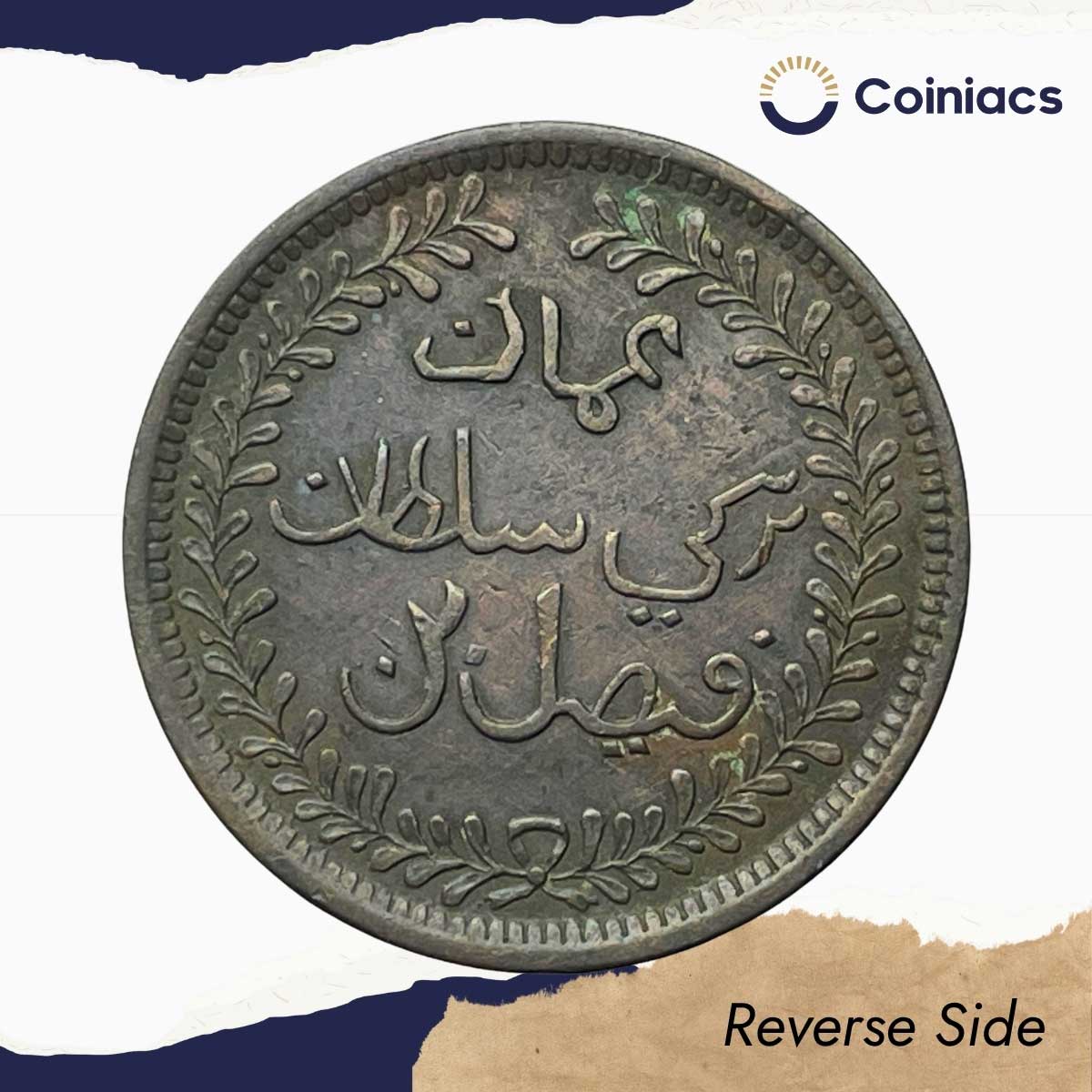 1/4 Anna Fessulbin Turkee 1315 AH (1898 CE) Copper Coin, Muscat & Oman, Collectible. - Image 3