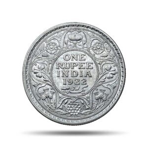 Rare One Rupee George V 1922 CE (Key Date) Bombay Mint Silver coin, British India Uniform Coinage, AUNC.