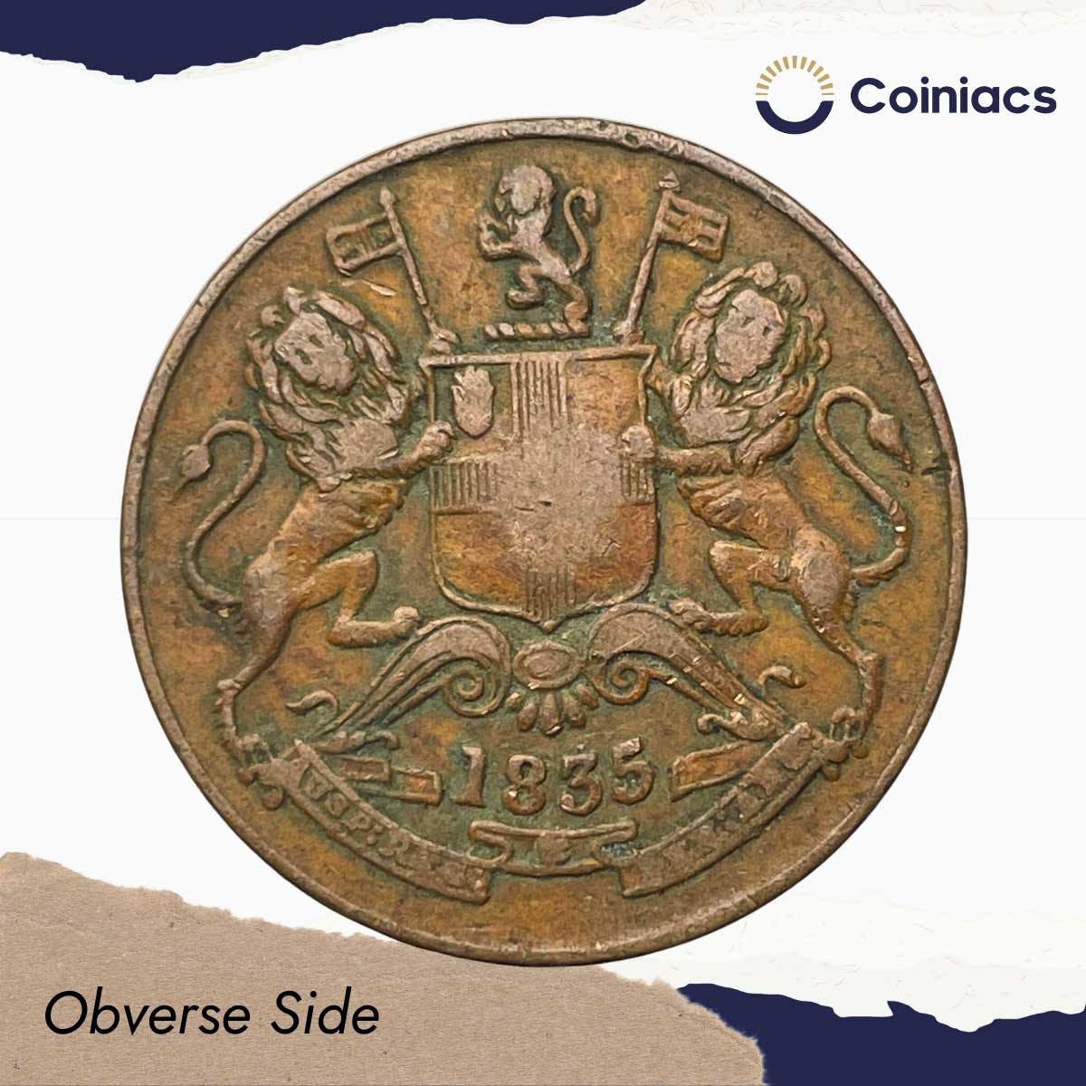 Half Anna East India Company 1835 Copper Coin, British India Uniform Coinage, Collectible. - Image 2