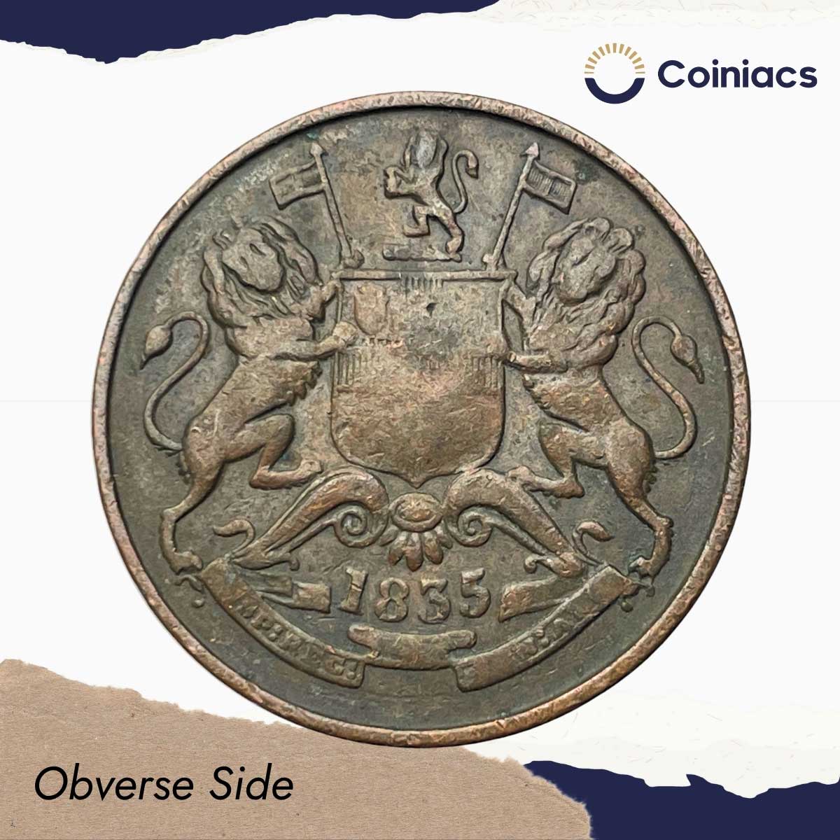 Half Anna East India Company 1835 Copper Coin, British India Uniform Coinage, Collectible. - Image 2