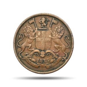 Quarter Anna East India Company 1835 (8L+9R Berries) (Obv A, Rev I) Calcutta Mint Copper Coin, British India Uniform Coinage, Collectible.