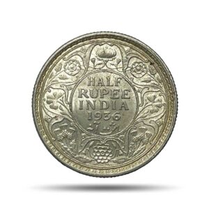 Half Rupee George V King Emperor 1936 Calcutta Mint Silver Coin, British India Uniform Coinage, UNC.