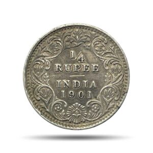 1/4 Rupee Victoria Empress 1901 Calcutta Mint 'C' Incused (Obv C, Rev II) Silver Coin, British India Uniform Coinage, XF+.