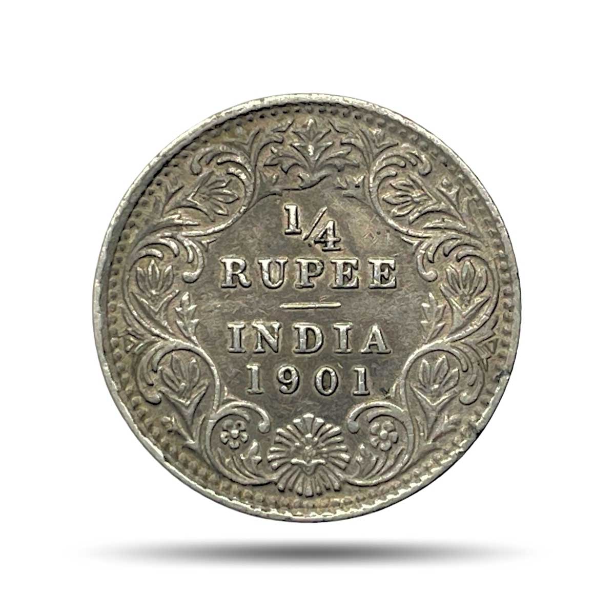 1/4 Rupee Victoria Empress 1901 Calcutta Mint 'C' Incused (Obv C, Rev II) Silver Coin, British India Uniform Coinage, XF+.