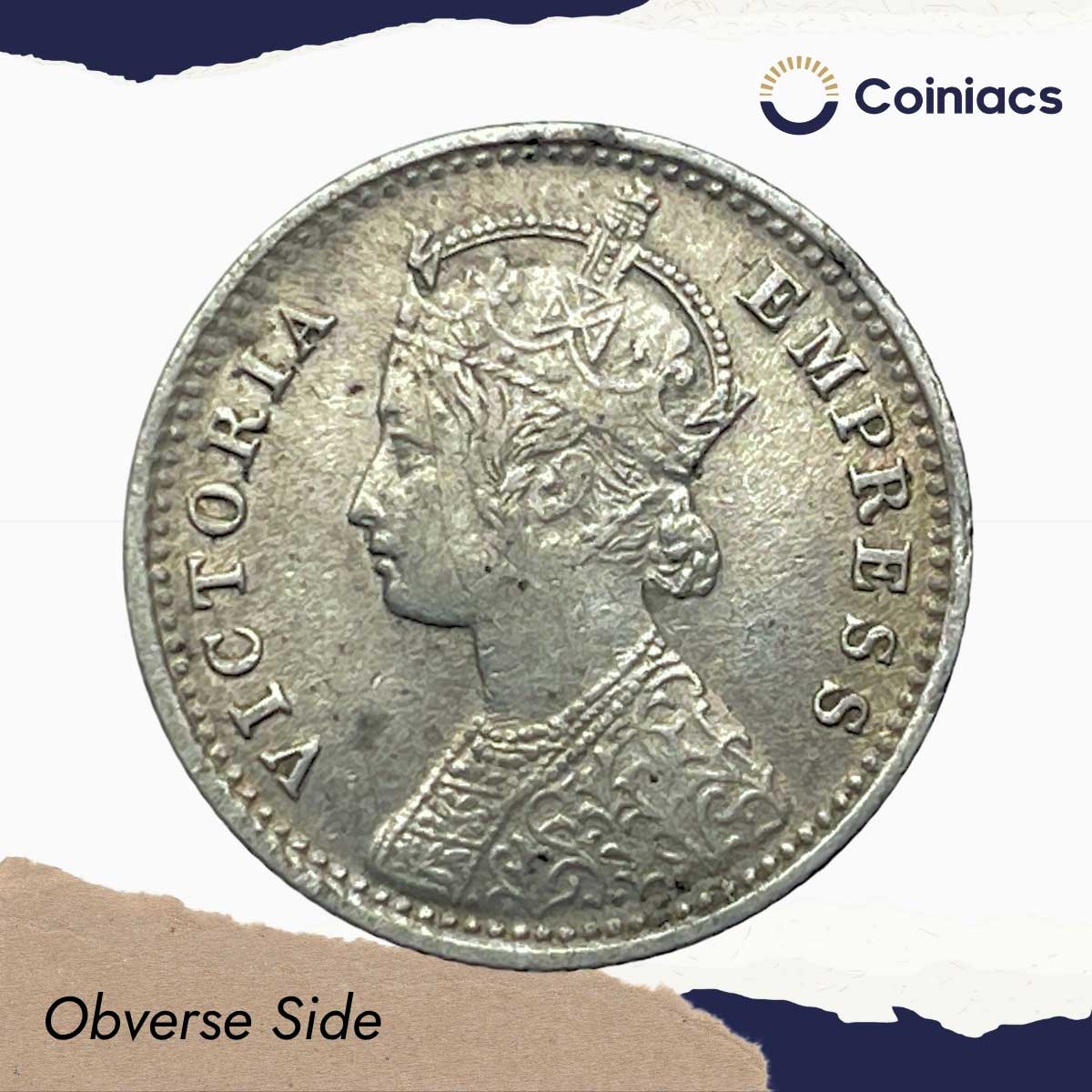 1/4 Rupee Victoria Empress 1901 Calcutta Mint 'C' Incused (Obv C, Rev II) Silver Coin, British India Uniform Coinage, XF+. - Image 2