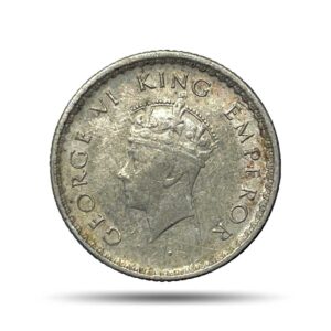 1/4 Rupee George VI King Emperor 1939 Calcutta Mint Silver Coin, British India Uniform Coinage, Collectible.