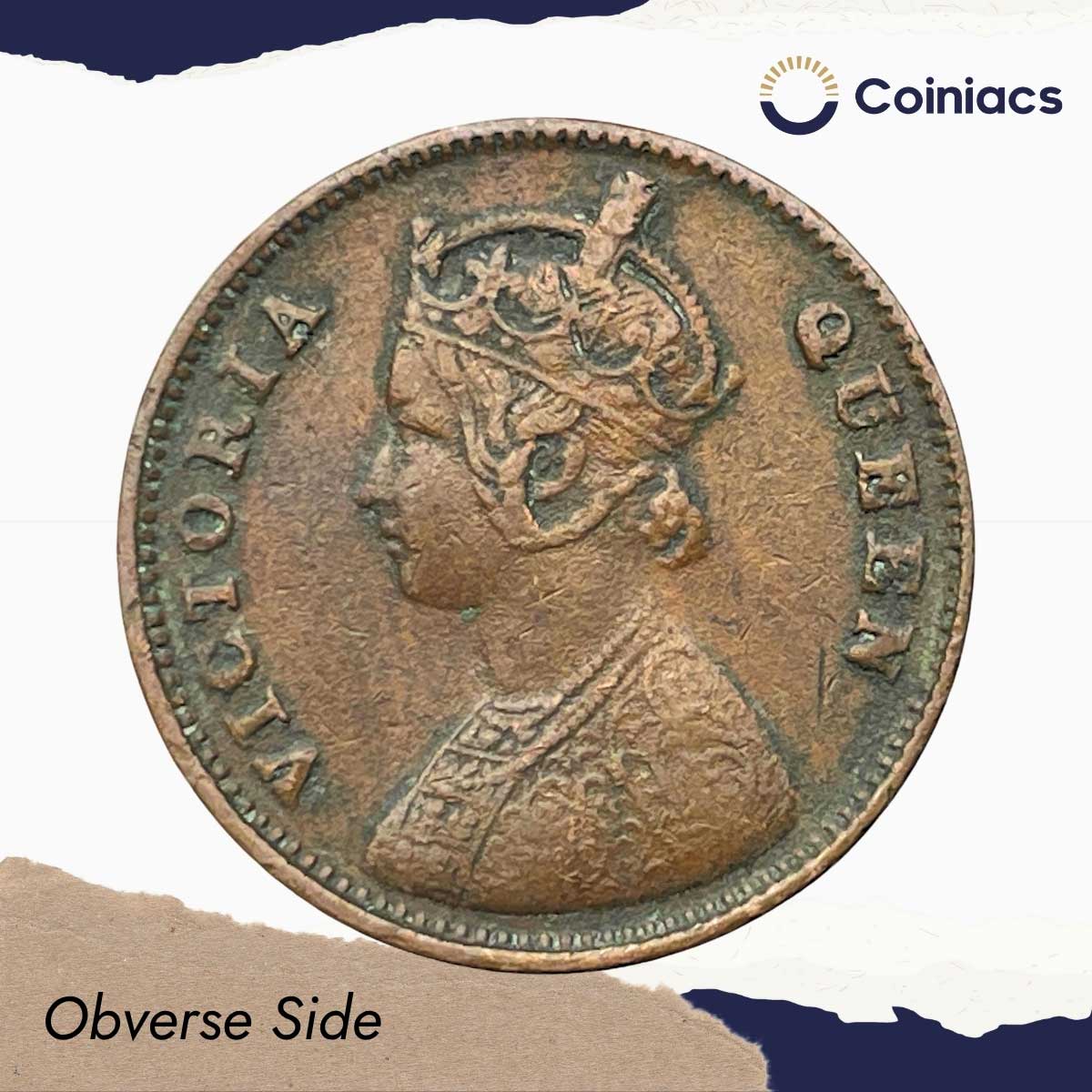 Quarter Anna Victoria Queen 1862 Copper Coin, British India Uniform Coinage, Collectible. - Image 2