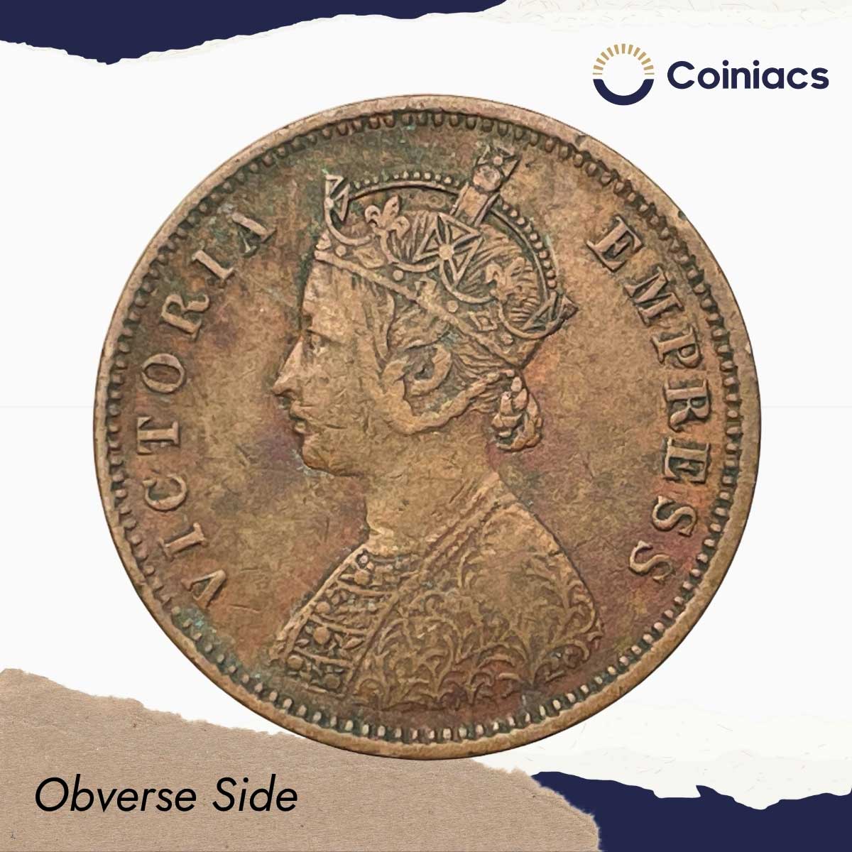 One Quarter Anna Victoria Empress 1886 Bombay Mint (Obv B, Rev I) Copper Coin, British India Uniform Coinage, Collectible. - Image 2