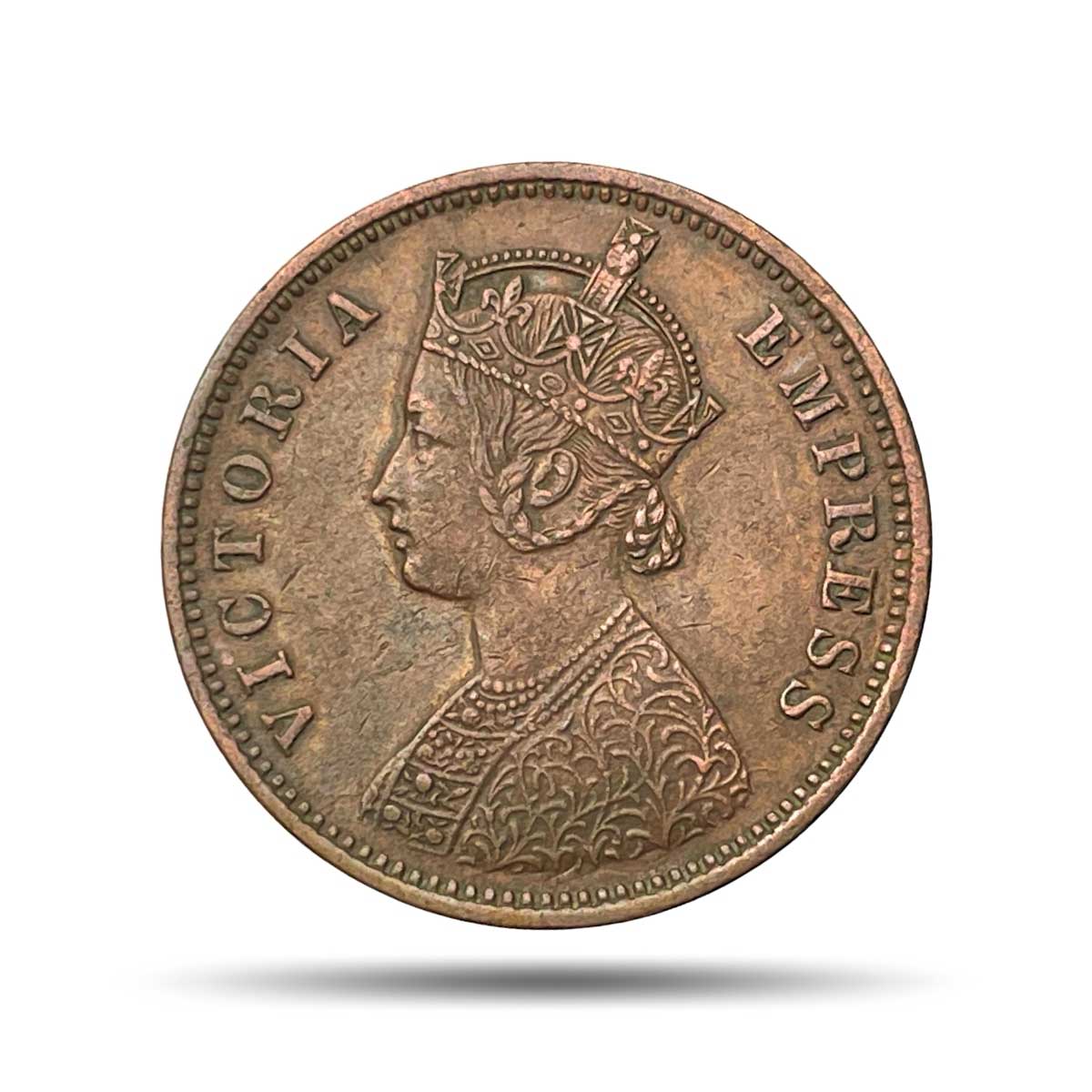 One Quarter Anna Victoria Empress 1889 (Key Date) Bombay Mint (Obv B, Rev I) Copper Coin, British India Uniform Coinage, Collectible.