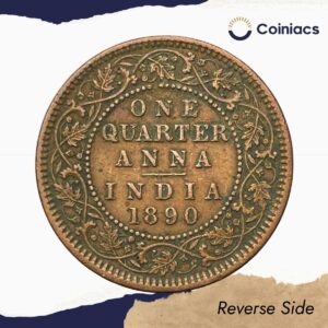 One Quarter Anna Victoria Empress 1890 (Key Date) Calcutta Mint (Obv B, Rev II) Copper Coin, British India Uniform Coinage, Collectible.