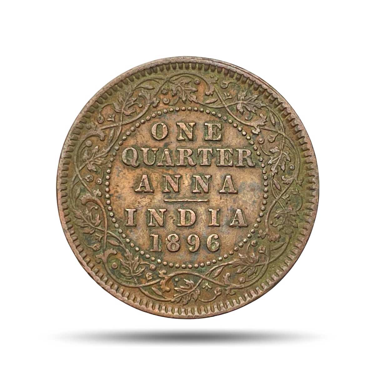 One Quarter Anna Victoria Empress 1896 Calcutta Mint (Obv B, Rev II) Copper Coin, British India Uniform Coinage, Collectible.