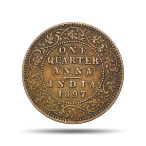 One Quarter Anna Victoria Empress 1897 (Key Date) Calcutta Mint (Obv B, Rev II) Copper Coin, British India Uniform Coinage, Collectible.