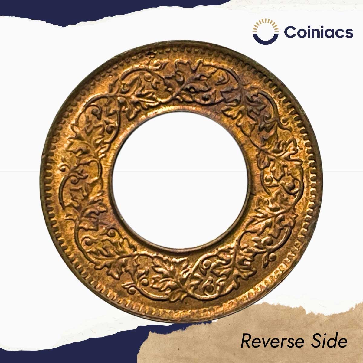 UNC 1 Pice (Hole Pice) George VI King Emperor 1944 Bombay Miny Bronze Coin, British India Uniform Coinage, UNC - Image 3