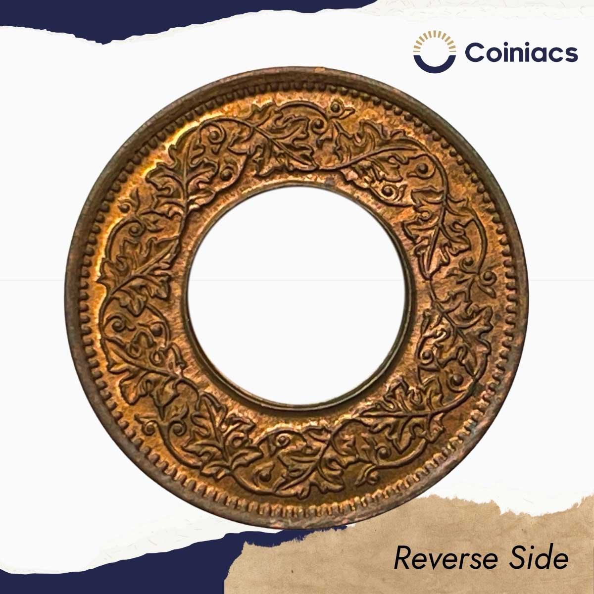 UNC 1 Pice (Hole Pice) George VI King Emperor 1945 Bombay Miny Bronze Coin, British India Uniform Coinage, UNC - Image 3