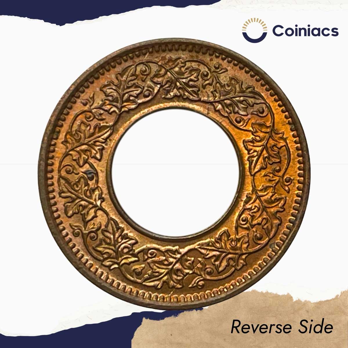 UNC 1 Pice (Hole Pice) George VI King Emperor 1947 Bombay Miny Bronze Coin, British India Uniform Coinage, UNC - Image 3