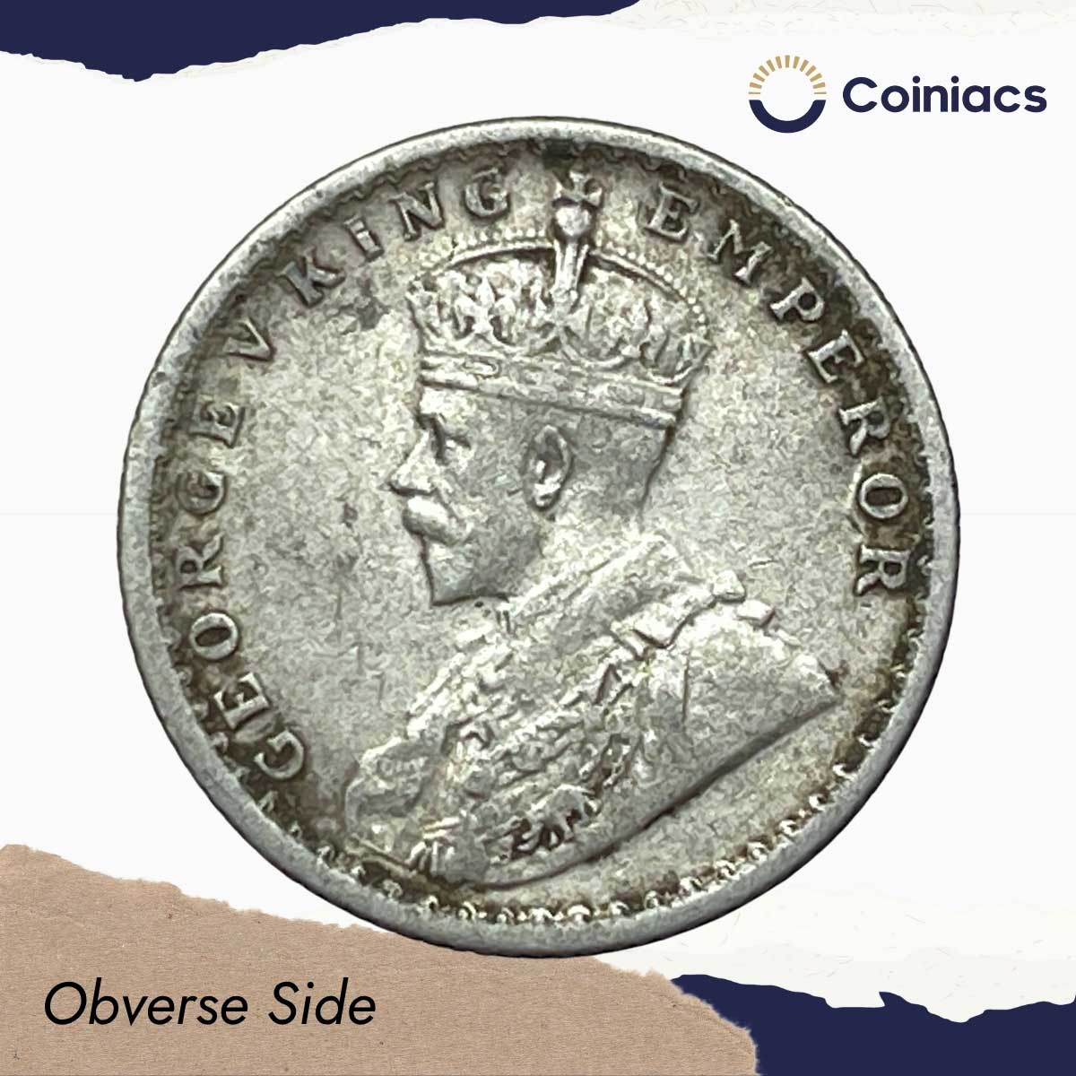 Scarce 1/4 Rupee George V King Emperor 1917 Calcutta Mint Silver Coin, British India Uniform Coinage, Collectible. - Image 2