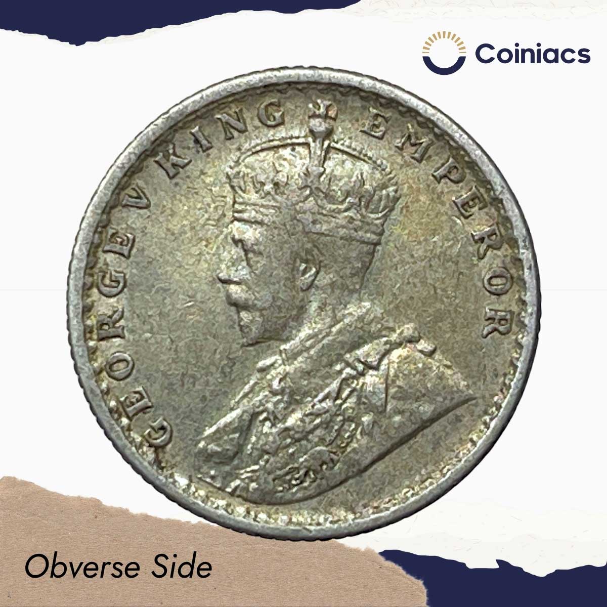 Scarce 1/4 Rupee George V King Emperor 1930 Calcutta Mint Silver Coin, British India Uniform Coinage, Collectible. - Image 2