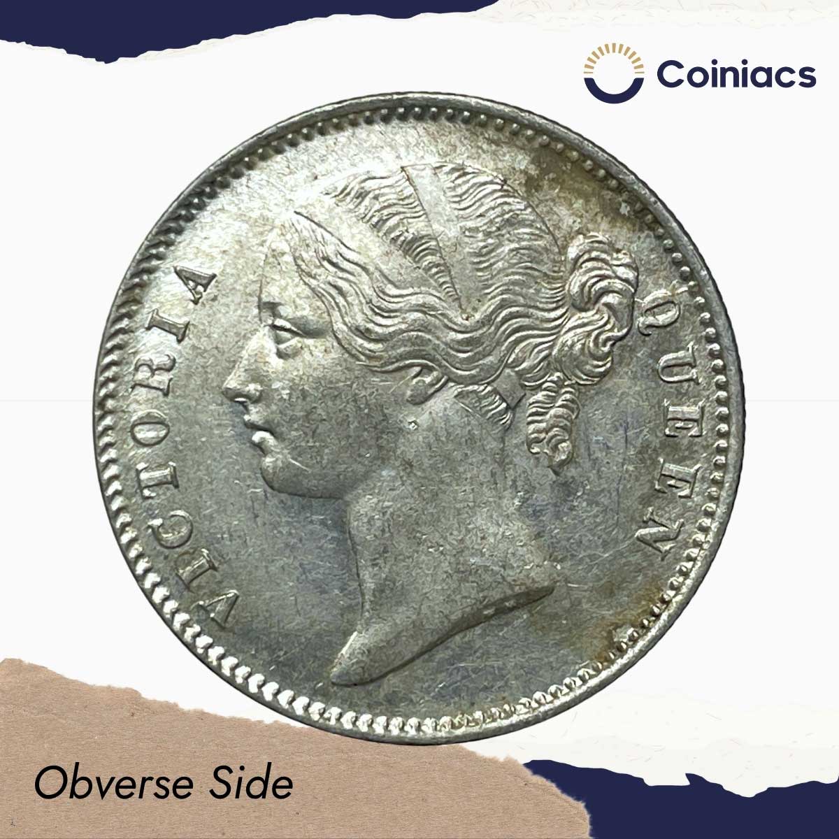 UNC One Rupee Victoria Queen 1840 Divided Legend W.W. (Re-engraved hair) Silver Coin, British India Uniform Coinage, UNC. - Image 2