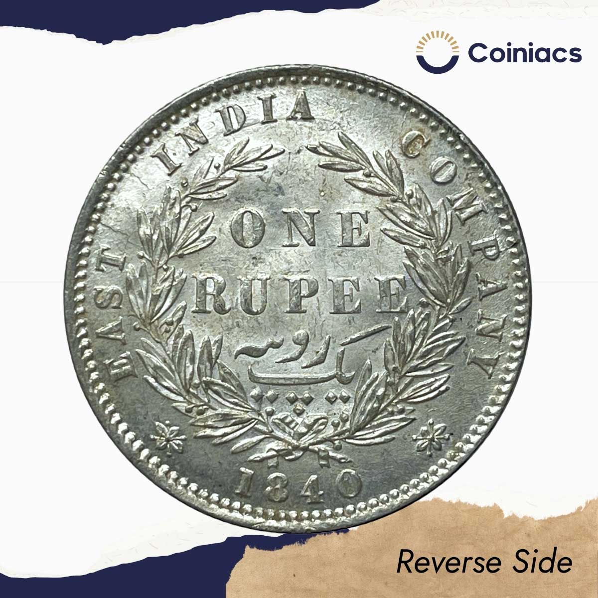 UNC One Rupee Victoria Queen 1840 Divided Legend W.W. (Re-engraved hair) Silver Coin, British India Uniform Coinage, UNC. - Image 3