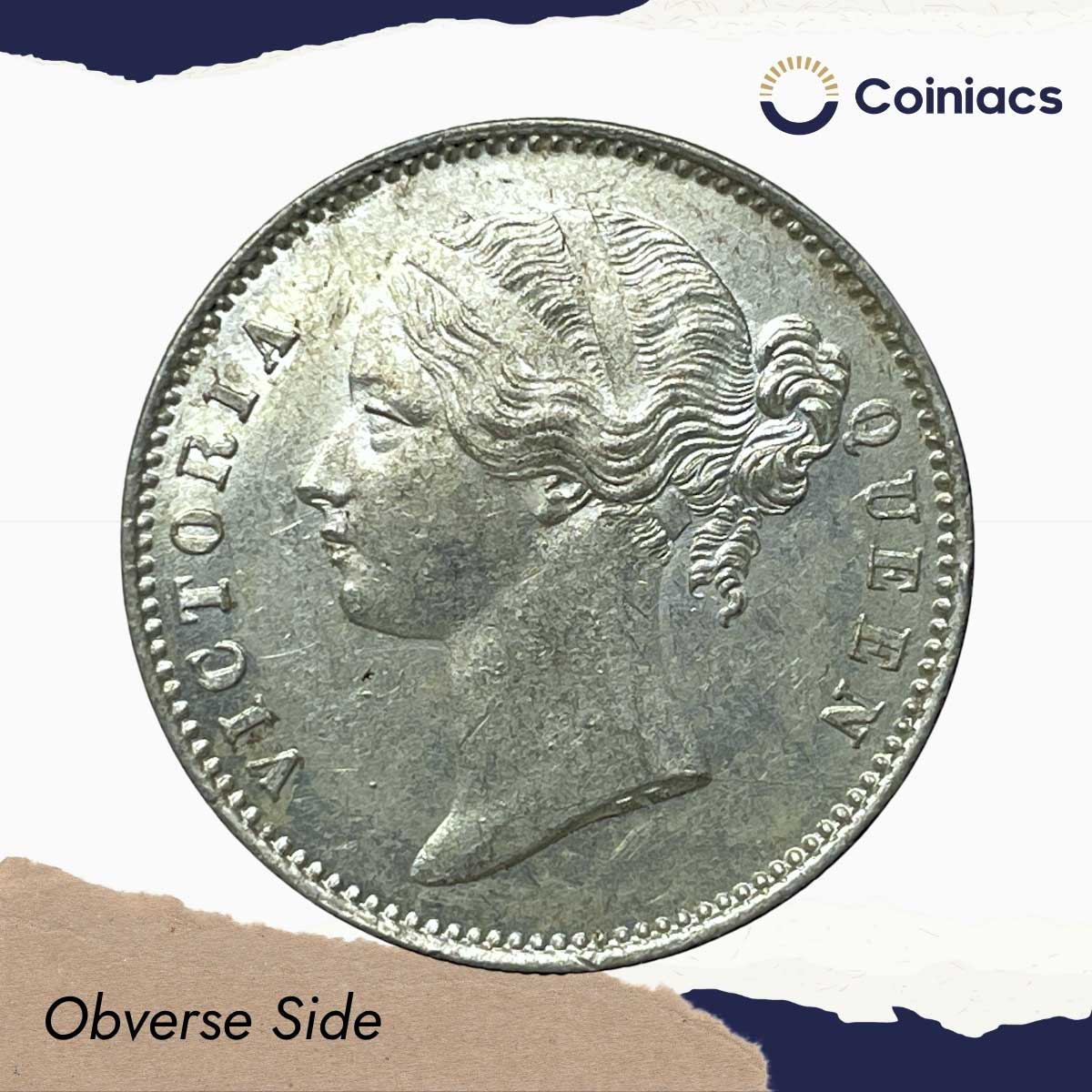 UNC One Rupee Victoria Queen 1840 Divided Legend W.W. (Re-engraved hair) Silver Coin, British India Uniform Coinage, UNC. - Image 2