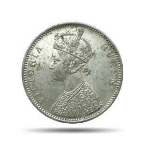 UNC One Rupee Victoria Queen 1875 (Obv A2, Rev II) Dot Bombay Mint Silver Coin, British India Uniform Coinage, UNC.