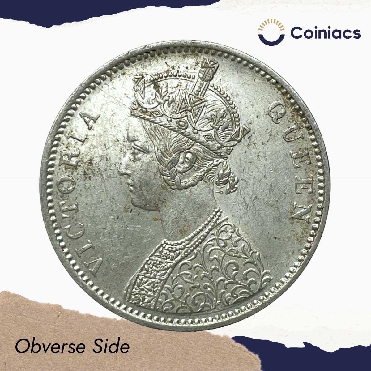 UNC One Rupee Victoria Queen 1875 (Obv A2, Rev II) Dot Bombay Mint Silver Coin, British India Uniform Coinage, UNC. - Image 2