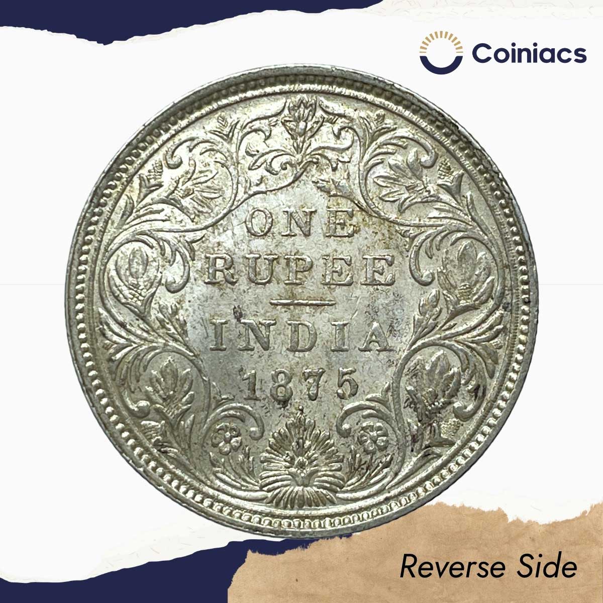 UNC One Rupee Victoria Queen 1875 (Obv A2, Rev II) Dot Bombay Mint Silver Coin, British India Uniform Coinage, UNC. - Image 3