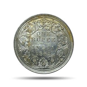 UNC One Rupee Victoria Queen 1862 (7 dots) Silver Coin, British India Uniform Coinage, UNC.