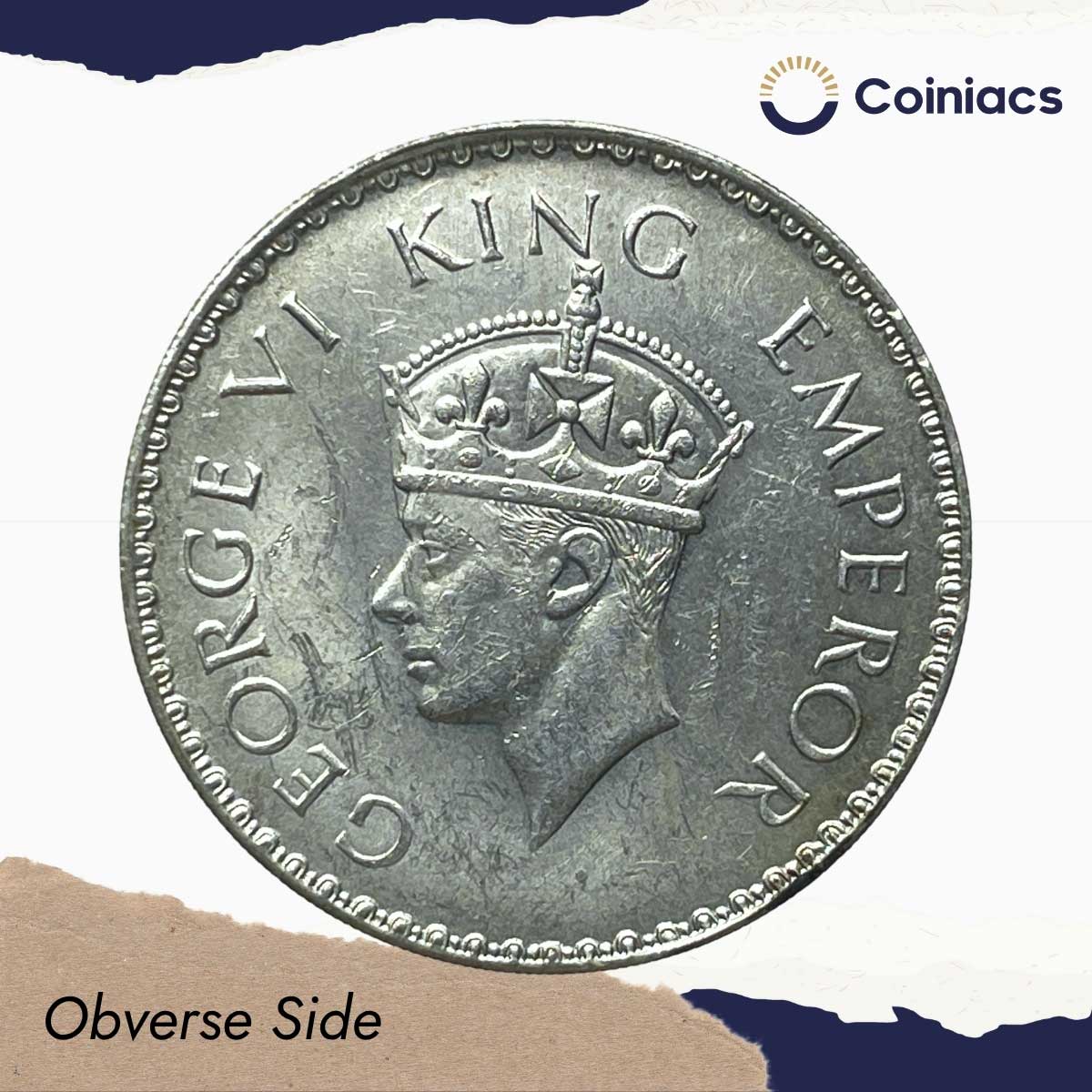 UNC Scarce One Rupee George VI King Emperor 1941 Bombay Mint Silver Coin, British India Uniform Coinage, UNC. - Image 2