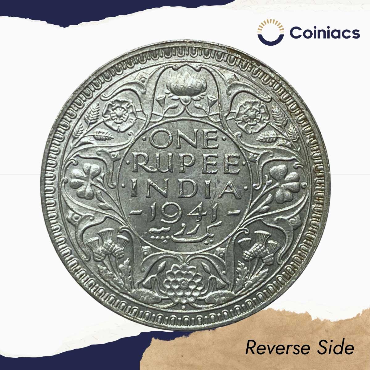 UNC Scarce One Rupee George VI King Emperor 1941 Bombay Mint Silver Coin, British India Uniform Coinage, UNC. - Image 3