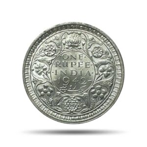 UNC Scarce One Rupee George VI King Emperor 1942 Bombay Mint Silver Coin, British India Uniform Coinage, UNC.