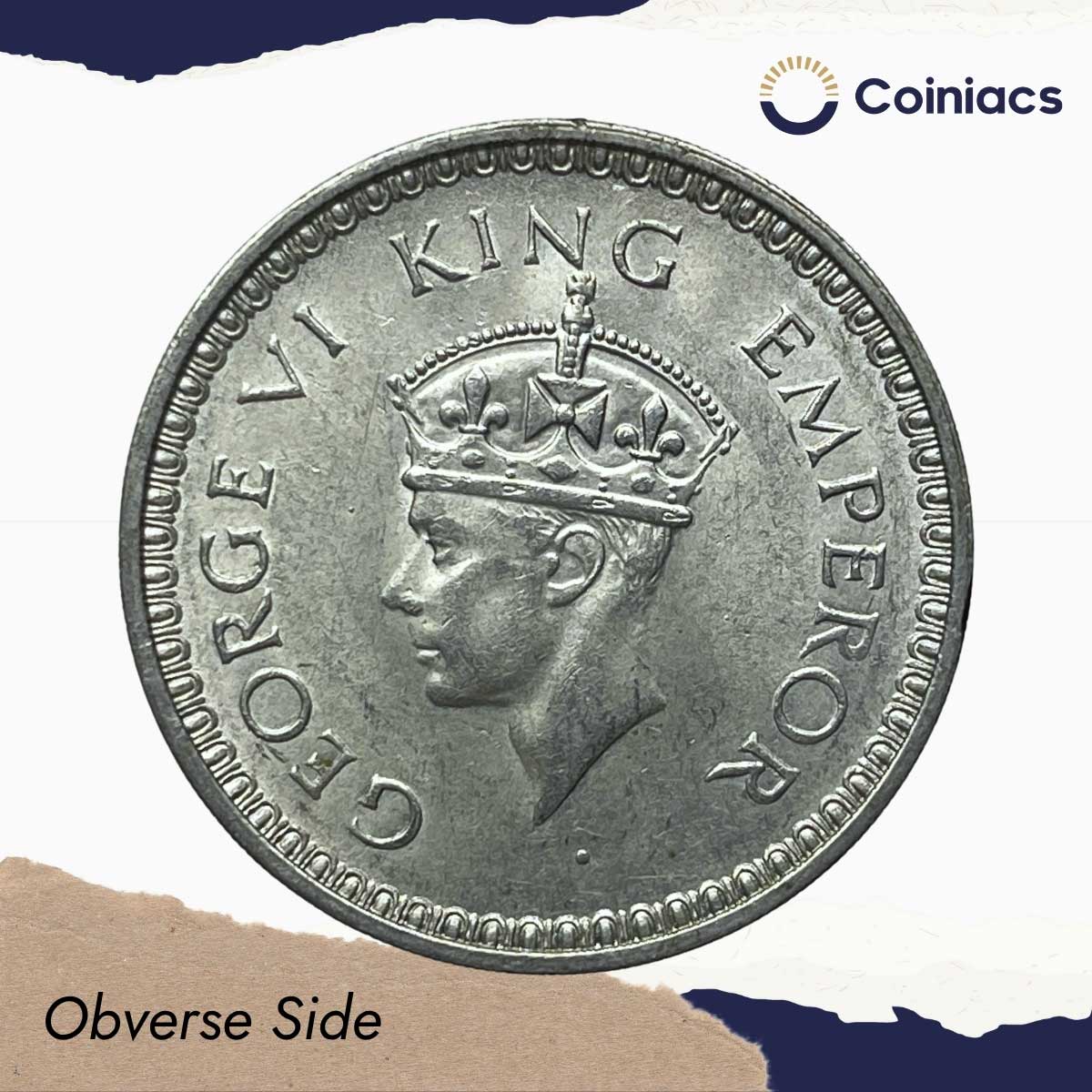 UNC Scarce One Rupee George VI King Emperor 1943 Bombay Mint Silver Coin, British India Uniform Coinage, UNC. - Image 2