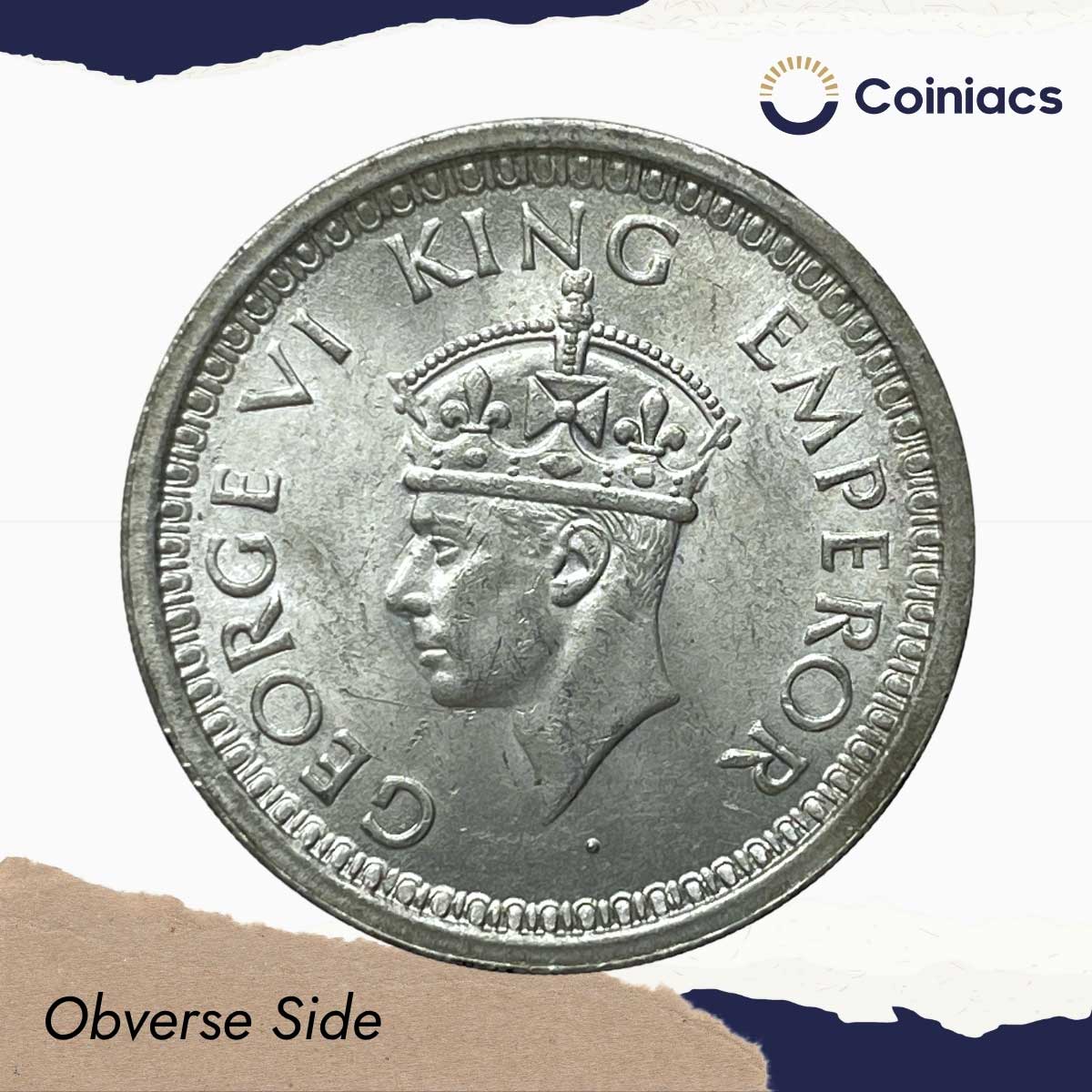 UNC Scarce One Rupee George VI King Emperor 1944 Bombay Mint Silver Coin, British India Uniform Coinage, UNC. - Image 2