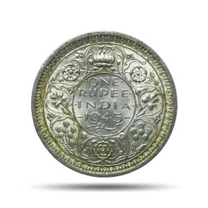 UNC Scarce One Rupee George VI King Emperor 1945 Lahore Mint Silver Coin, British India Uniform Coinage, UNC.