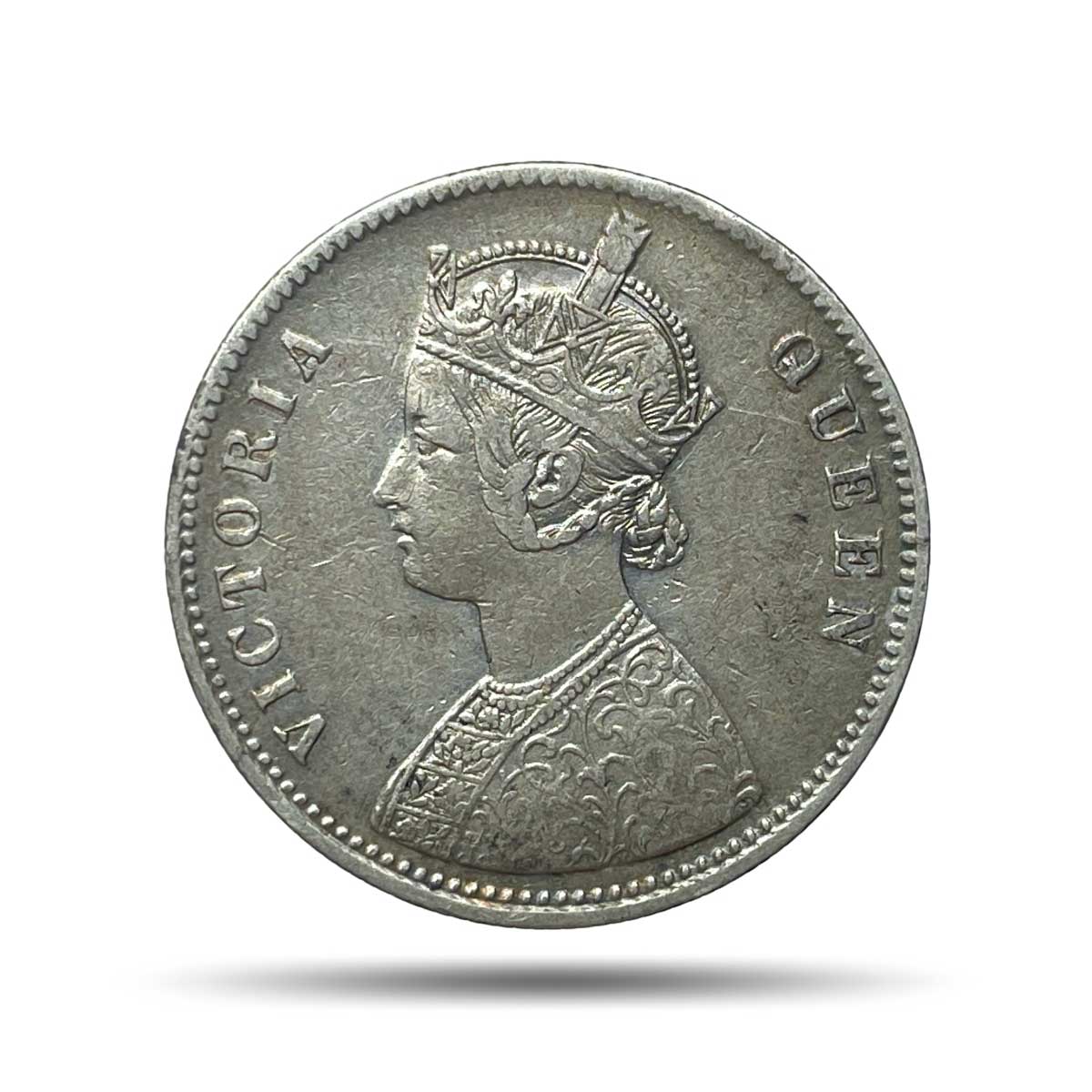 One Rupee Victoria Queen 1874 (Obv A1, Rev II) Calcutta Mint Silver Coin, British India Uniform Coinage, Collectable.