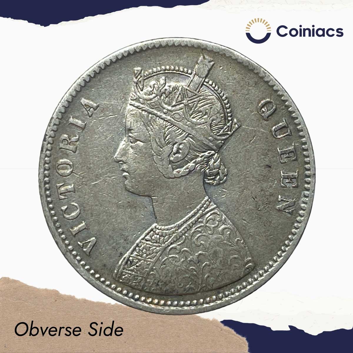 One Rupee Victoria Queen 1874 (Obv A1, Rev II) Calcutta Mint Silver Coin, British India Uniform Coinage, Collectable. - Image 2