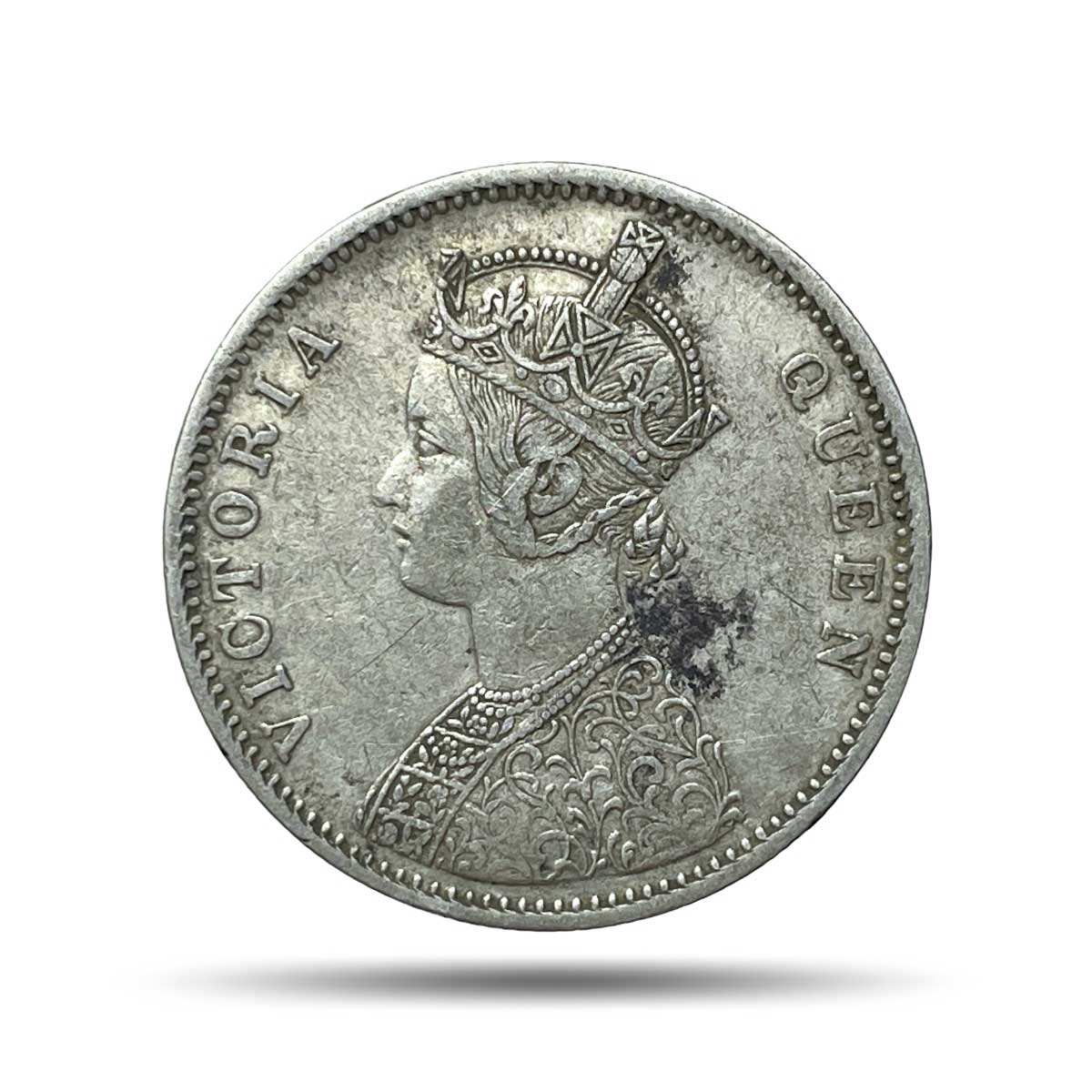 One Rupee Victoria Queen 1874 (No dot) Bombay Mint Silver Coin, British India Uniform Coinage, Collectable.
