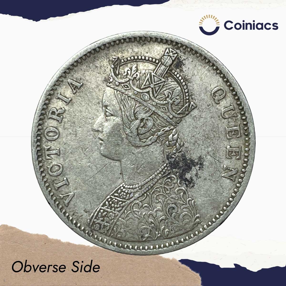 One Rupee Victoria Queen 1874 (No dot) Bombay Mint Silver Coin, British India Uniform Coinage, Collectable. - Image 2