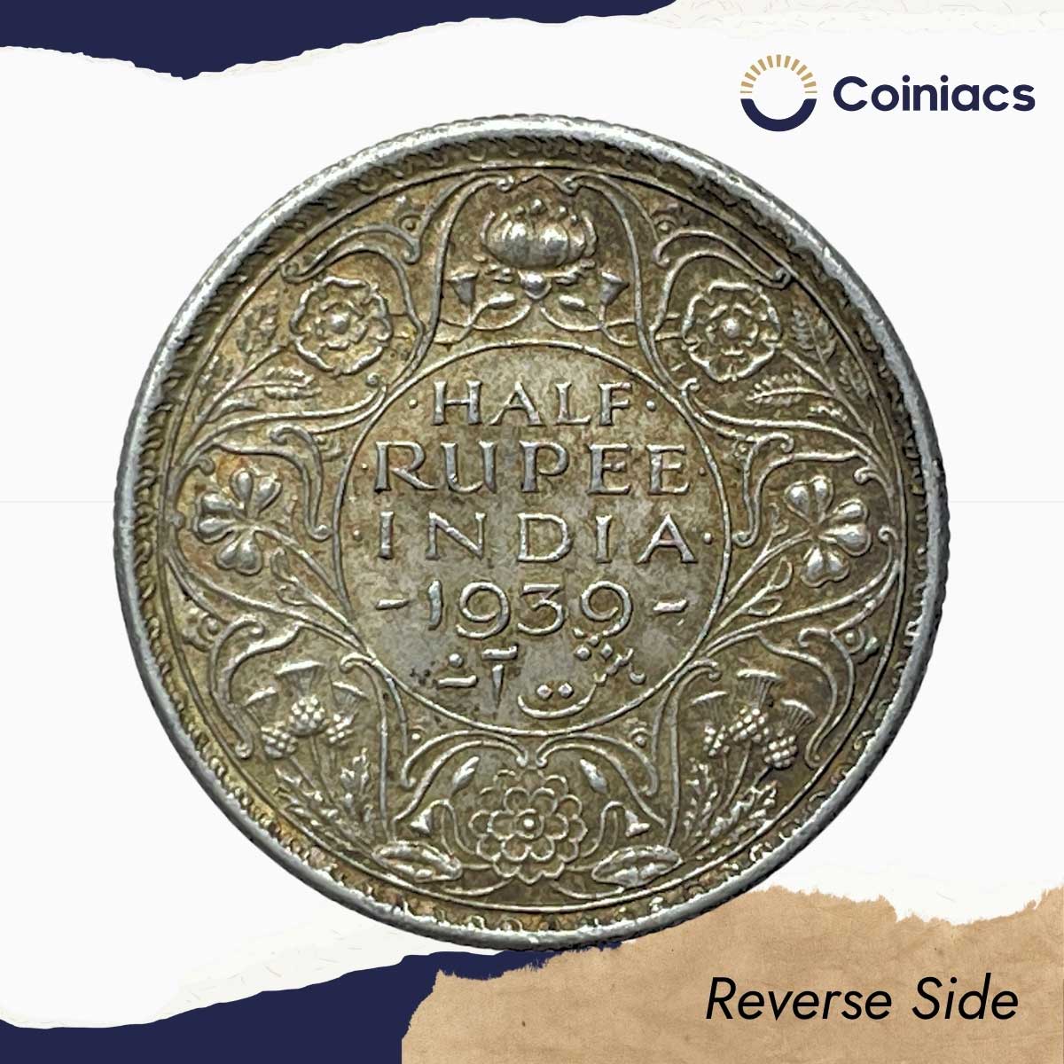 Scarce Mature Head Half Rupee George VI King Emperor 1939 Calcutta Mint (Head Type II) Silver Coin, British India Uniform Coinage, XF. - Image 3