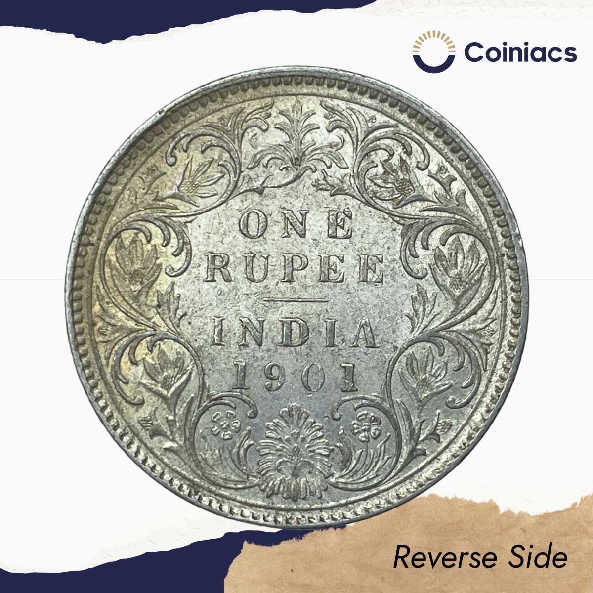One Rupee Victoria Empress 1901 Bombay Mint 'B' incuse Silver Coin, British India Uniform Coinage, XF+. - Image 3
