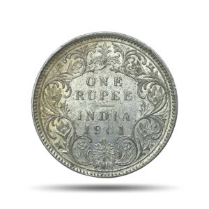 One Rupee Victoria Empress 1901 Bombay Mint 'B' incuse Silver Coin, British India Uniform Coinage, XF+.