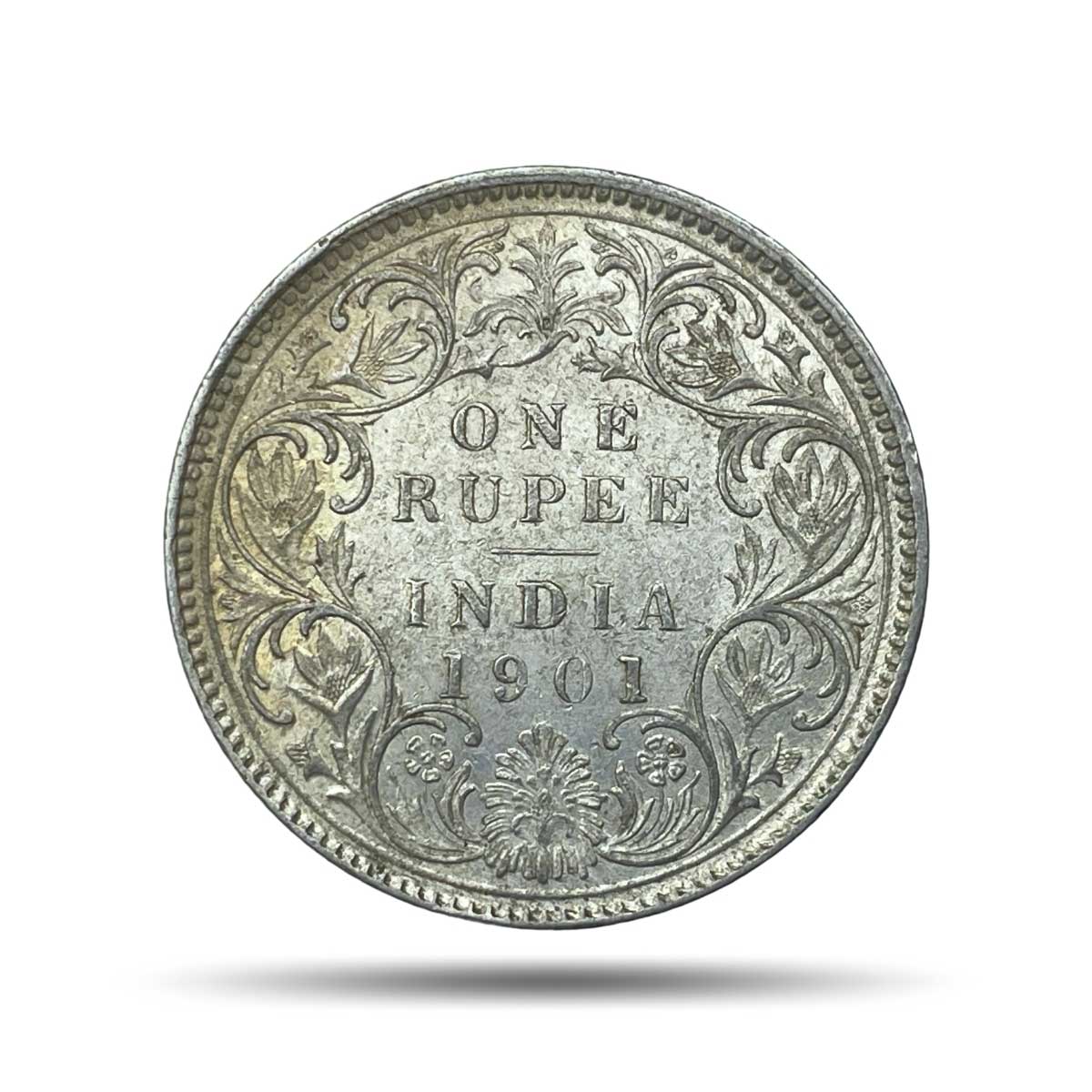 One Rupee Victoria Empress 1901 Bombay Mint 'B' incuse Silver Coin, British India Uniform Coinage, XF+.
